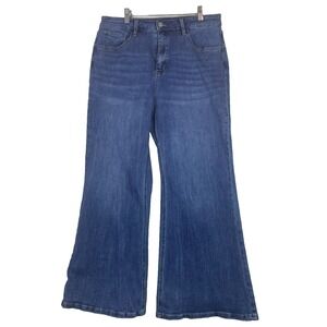 Blue Artemis Wide Leg Flare Jeans Women's 12 Medium Wash High Rise 32"x 29"